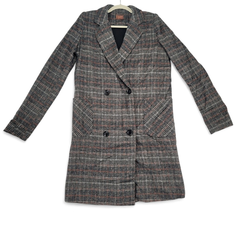 POL Plaid‎ Wool Blend Coat M-L Double Breasted Long Blazer Jacket NWOT Sample
